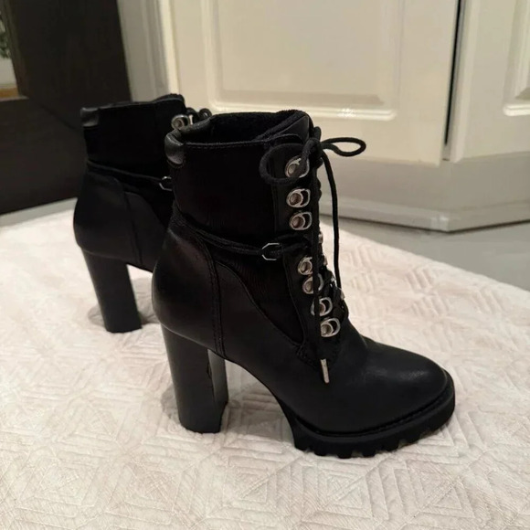 Black Leather Lace Up  Booties, RUDSAK, Size 37 - Picture 2 of 7